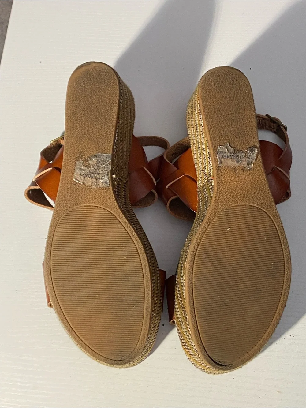 Maurices Women’s Striped Platform Wedge Sandals Brown Honey Ankle Strap Size 9M